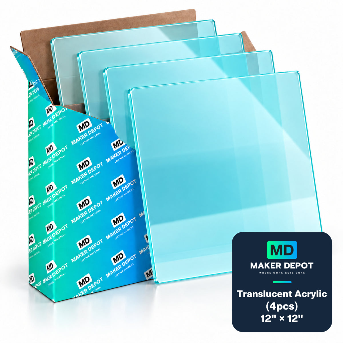 MakerDepot 1/8" Translucent Acrylic Sheets, 12" × 12", 4 Pack for Laser Engraving & Cutting