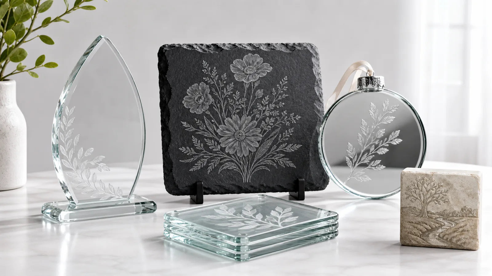 Slate and stone laser engraved and cut products and items