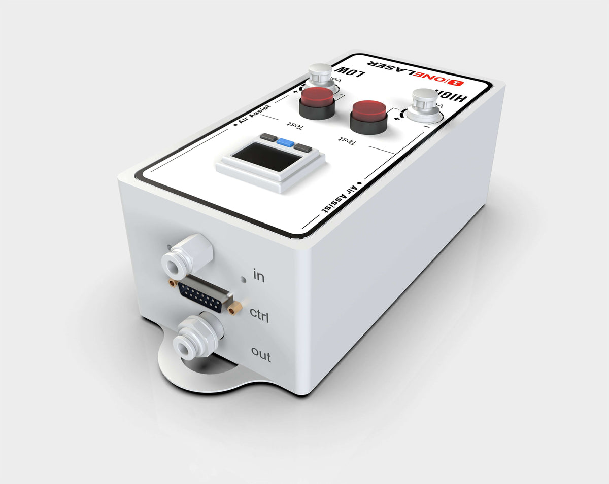 OneLaser Air Assist Control system with digital pressure display and dual-mode airflow for laser engraving and cutting