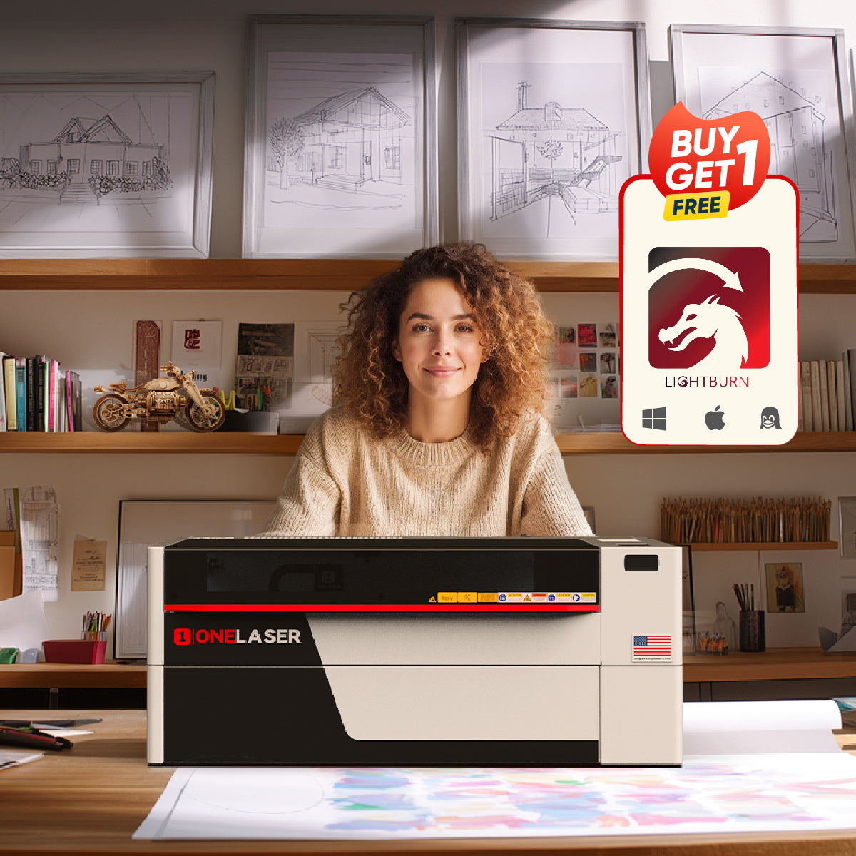 ONELASER XRF Desktop Laser with 38W RF Metal Tube