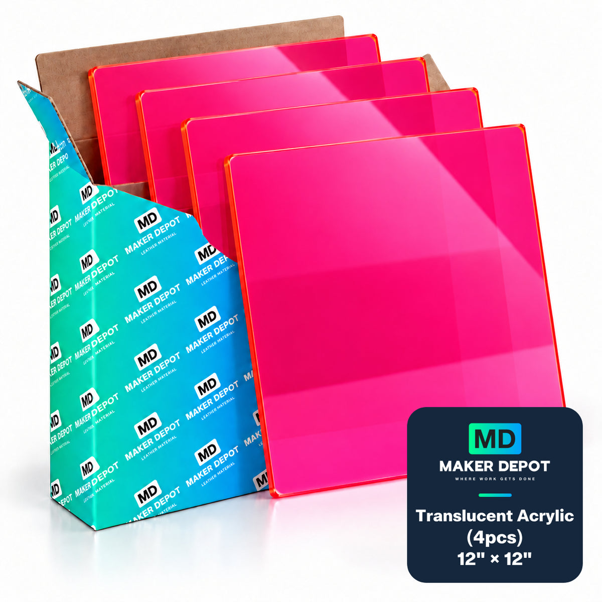 MakerDepot 1/8" Translucent Acrylic Sheets, 12" × 12", 4 Pack for Laser Engraving & Cutting