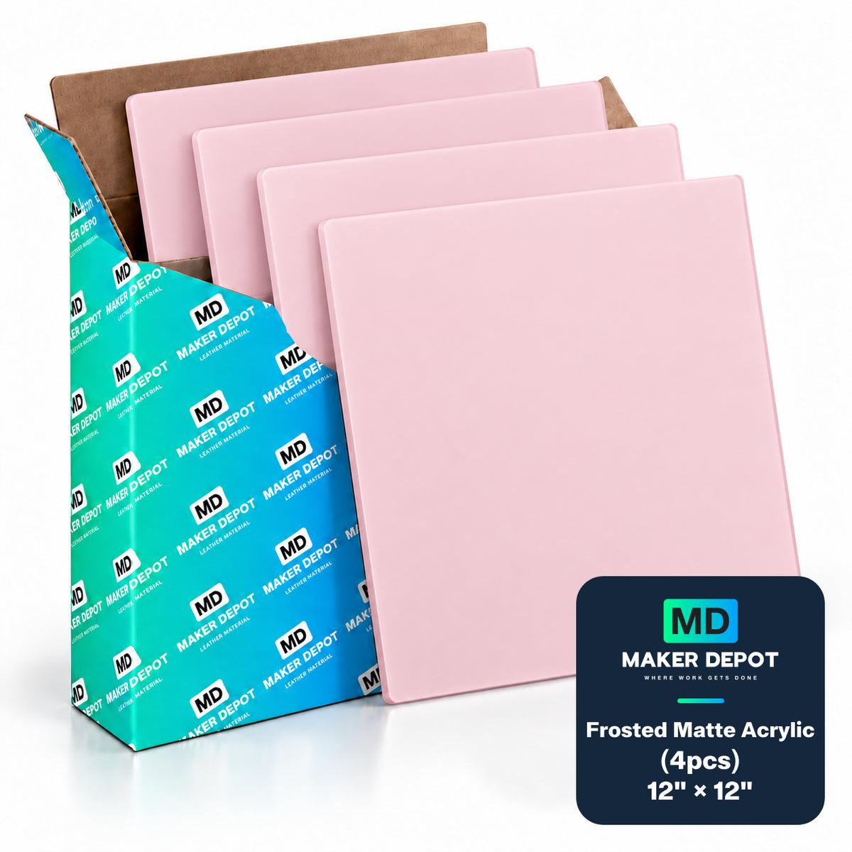MakerDepot 1/8" Frosted Matte Acrylic Sheets, 12" × 12", 4 Pack for Laser Engraving & Cutting