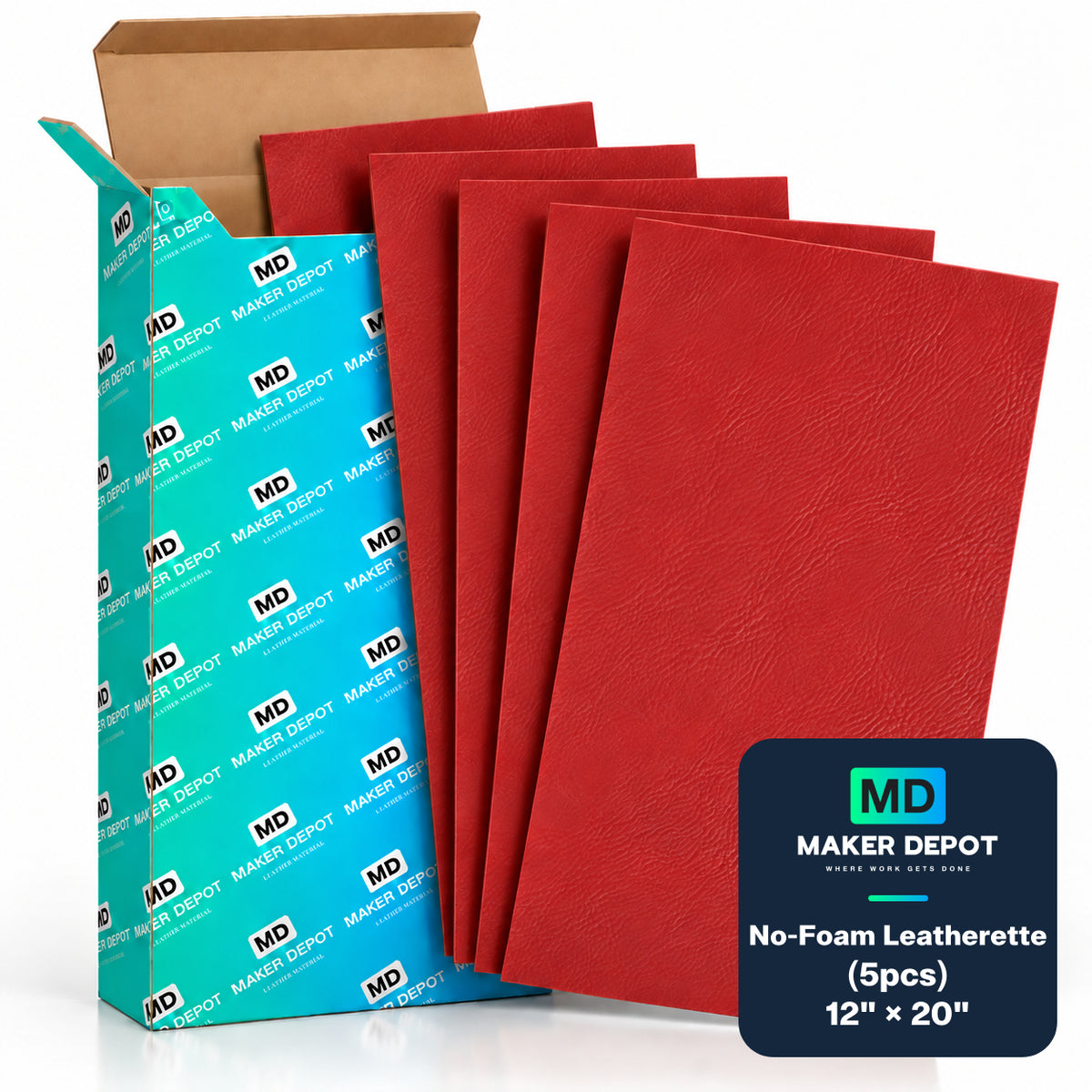 MakerDepot 1.0mm No-Foam Leatherette Sheets, 12" × 20", 5 Pack for Laser Engraving & Cutting