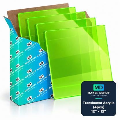 MakerDepot 1/8" Translucent Acrylic Sheets, 12" × 12", 4 Pack for Laser Engraving & Cutting