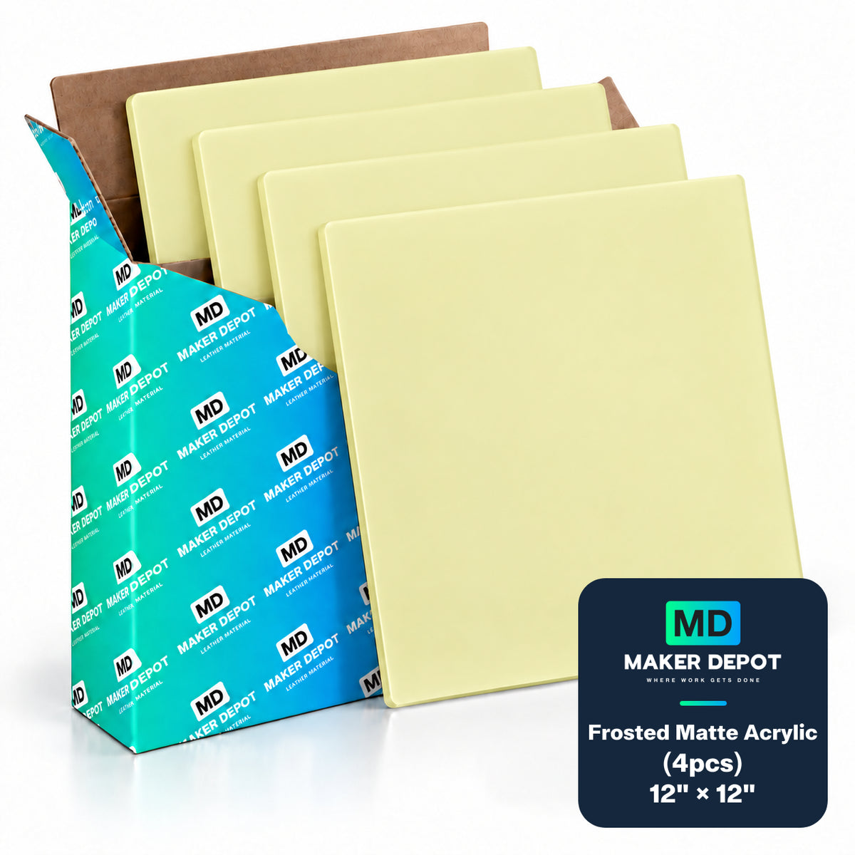 MakerDepot 1/8" Frosted Matte Acrylic Sheets, 12" × 12", 4 Pack for Laser Engraving & Cutting