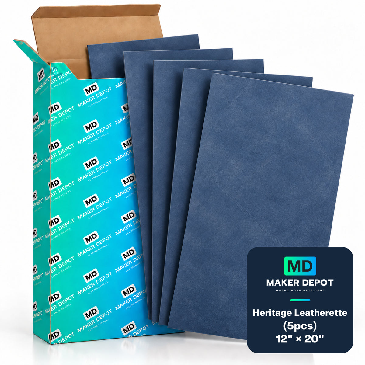 MakerDepot 1.5mm Heritage Leatherette Sheets, 12" × 20", 5 Pack for Laser Engraving & Cutting