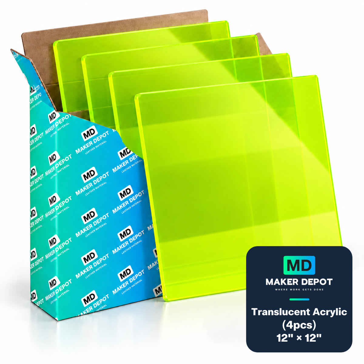 MakerDepot 1/8" Translucent Acrylic Sheets, 12" × 12", 4 Pack for Laser Engraving & Cutting