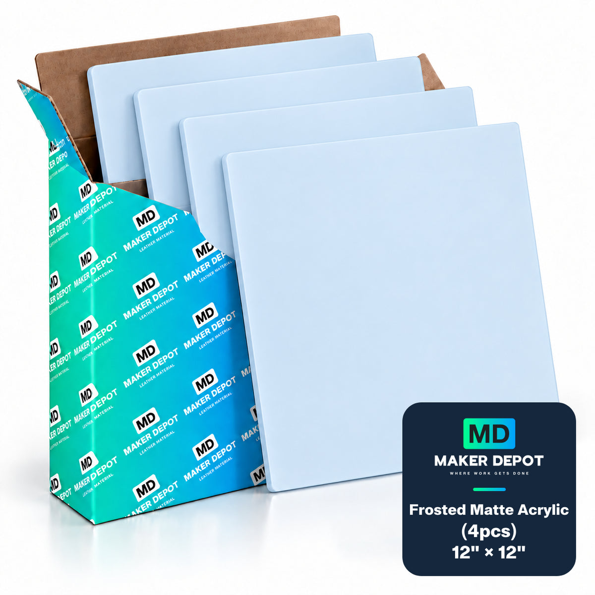 MakerDepot 1/8" Frosted Matte Acrylic Sheets, 12" × 12", 4 Pack for Laser Engraving & Cutting