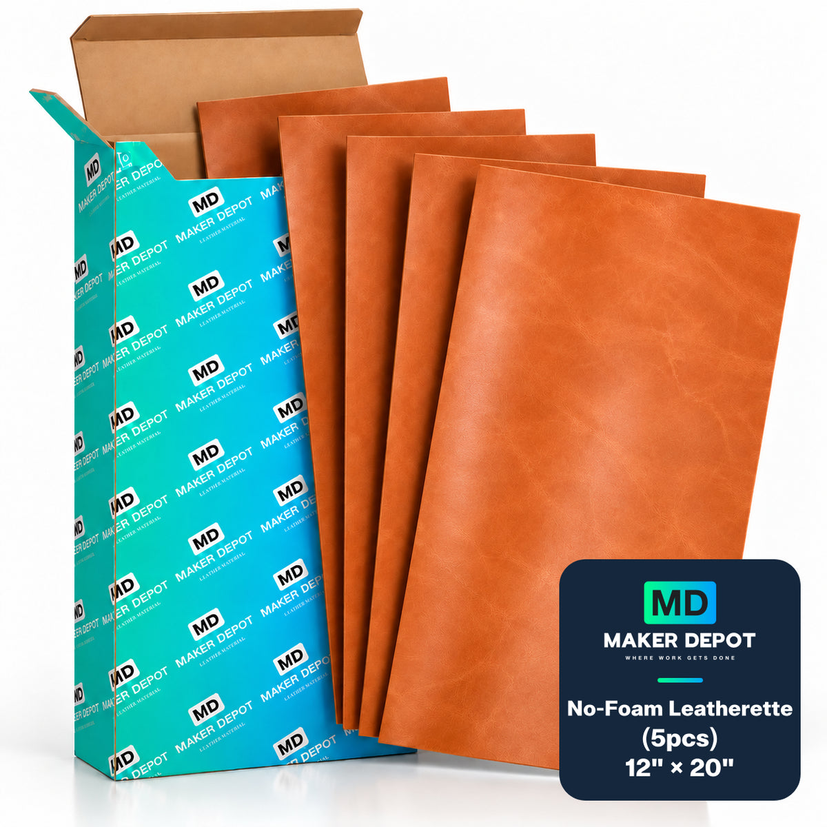 MakerDepot 1.0mm No-Foam Leatherette Sheets, 12" × 20", 5 Pack for Laser Engraving & Cutting