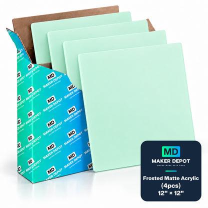 MakerDepot 1/8" Frosted Matte Acrylic Sheets, 12" × 12", 4 Pack for Laser Engraving & Cutting