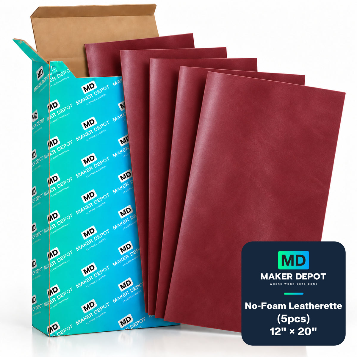 MakerDepot 1.0mm No-Foam Leatherette Sheets, 12" × 20", 5 Pack for Laser Engraving & Cutting