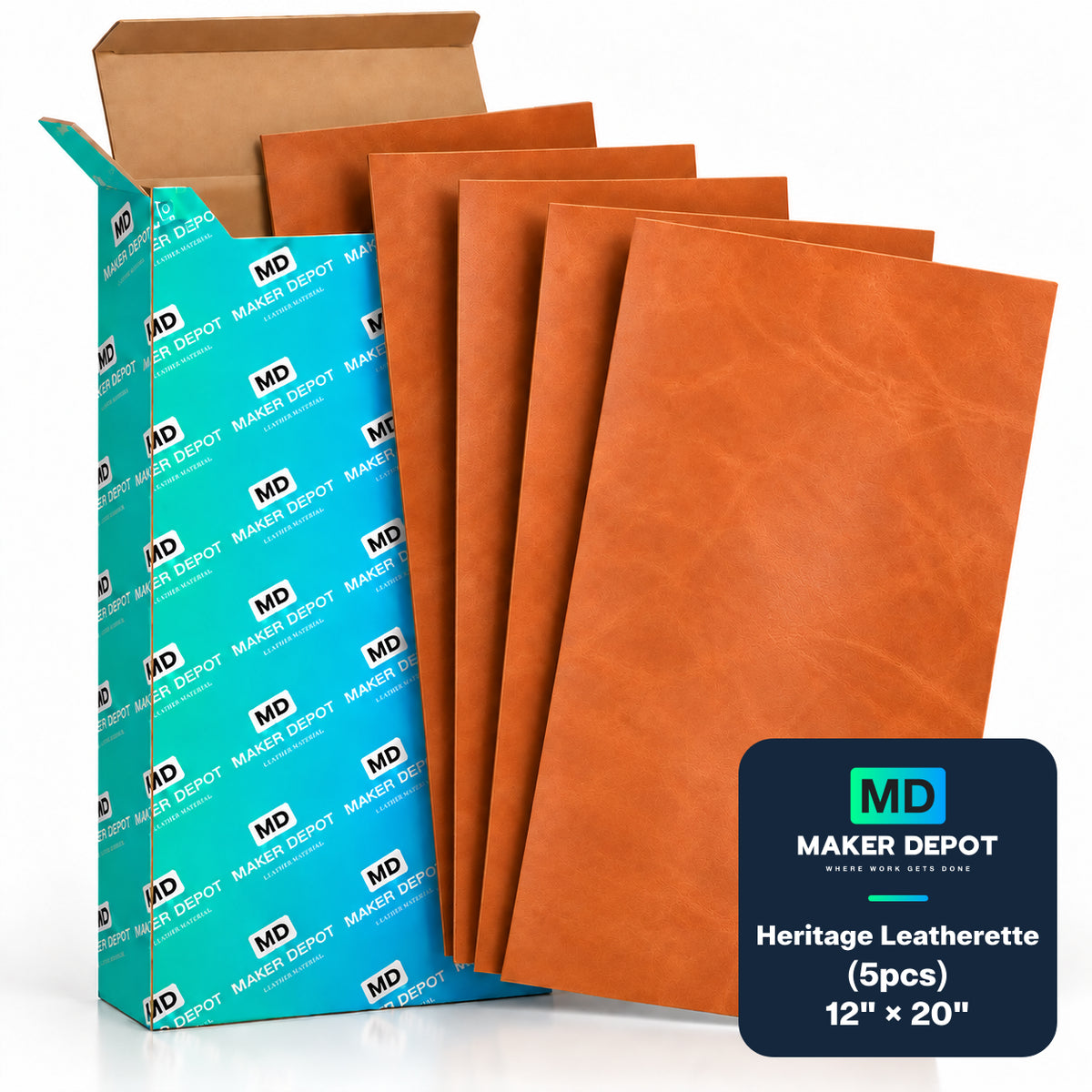 MakerDepot 1.5mm Heritage Leatherette Sheets, 12" × 20", 5 Pack for Laser Engraving & Cutting