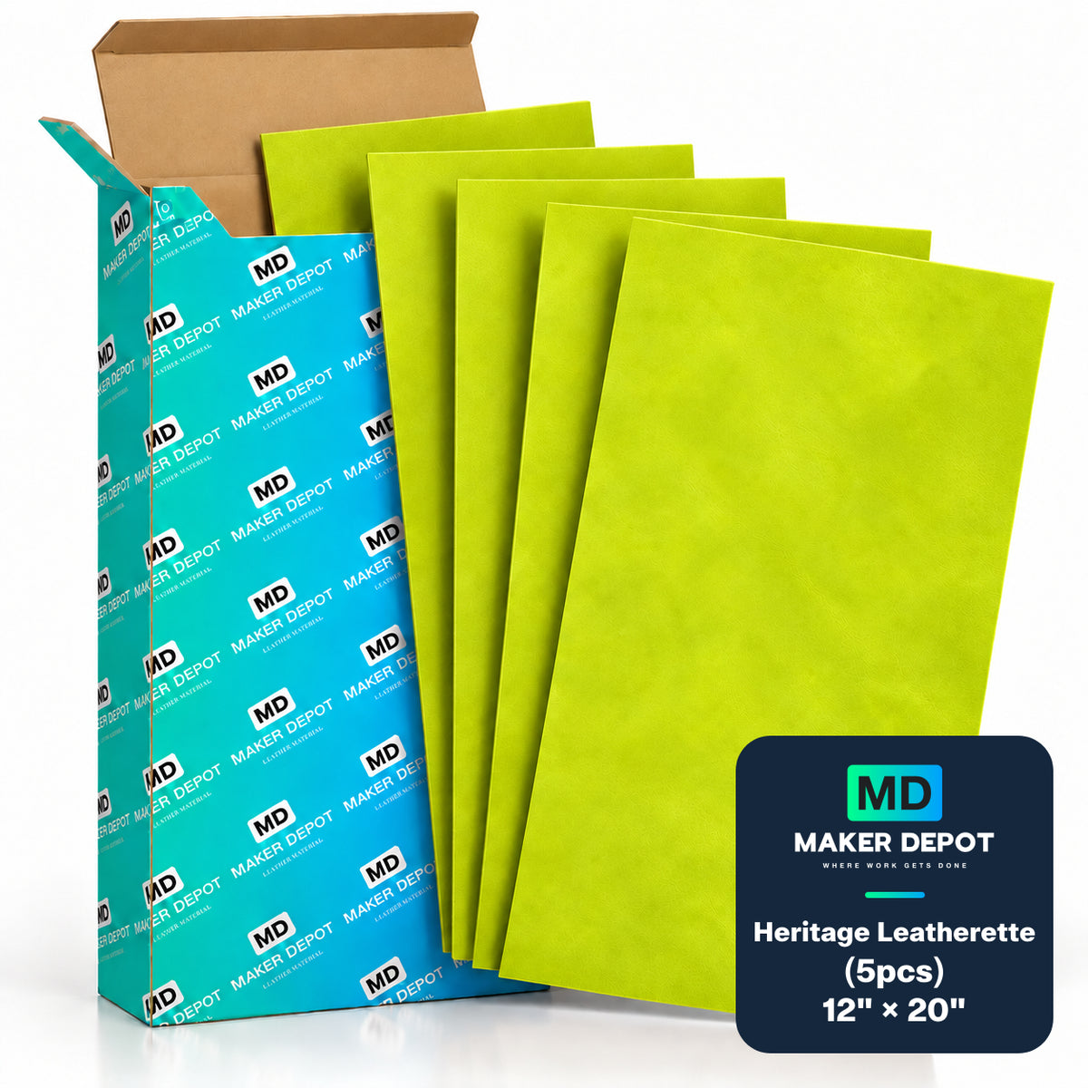 MakerDepot 1.5mm Heritage Leatherette Sheets, 12" × 20", 5 Pack for Laser Engraving & Cutting