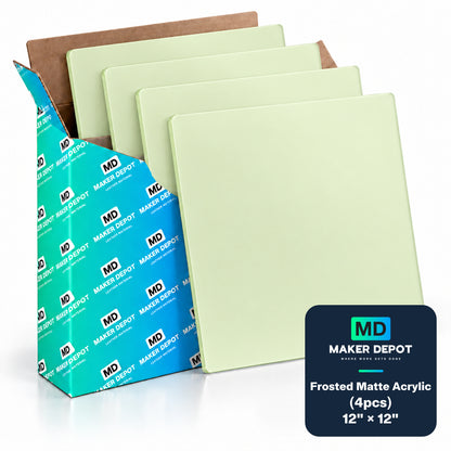 MakerDepot 1/8" Frosted Matte Acrylic Sheets, 12" × 12", 4 Pack for Laser Engraving & Cutting