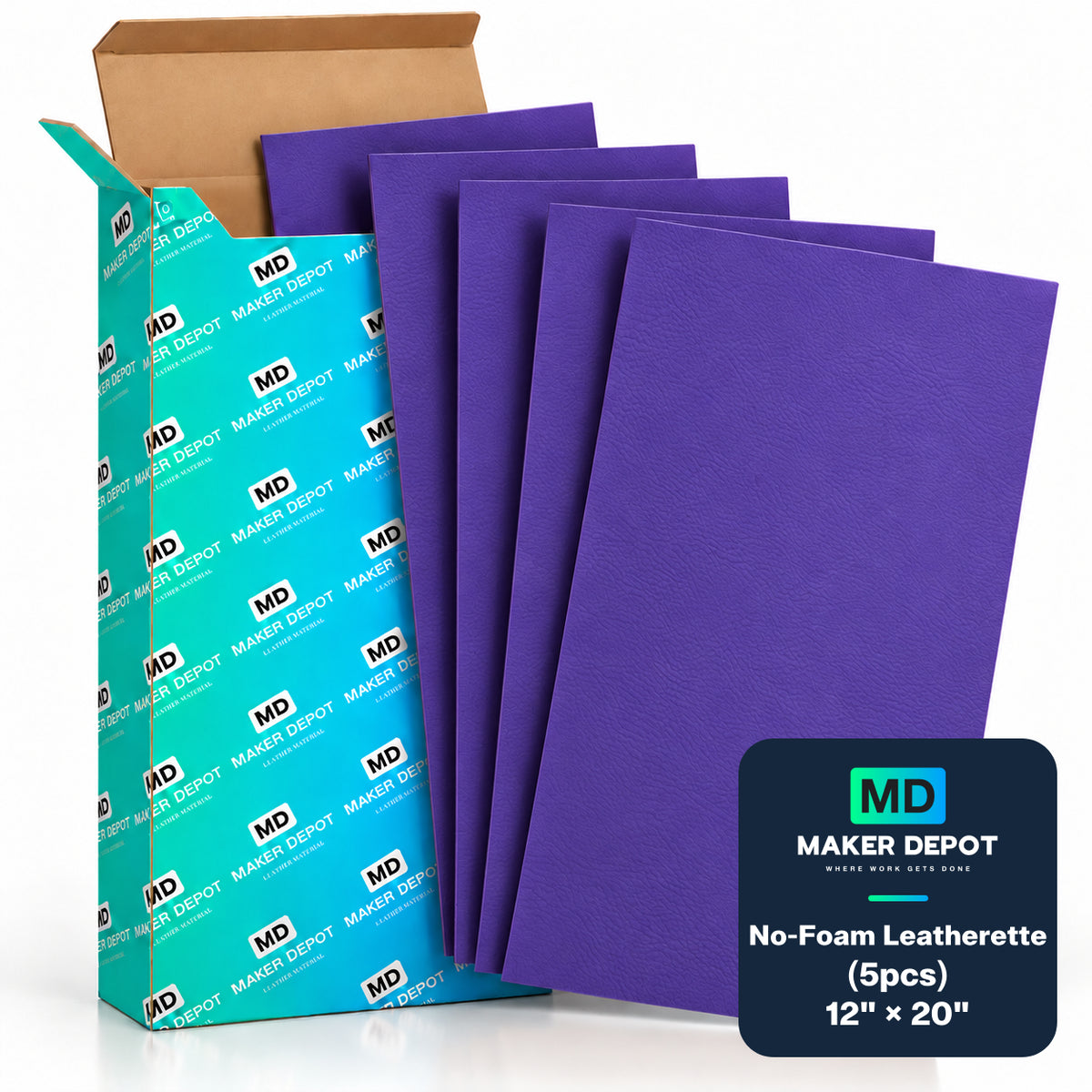 MakerDepot 1.0mm No-Foam Leatherette Sheets, 12" × 20", 5 Pack for Laser Engraving & Cutting