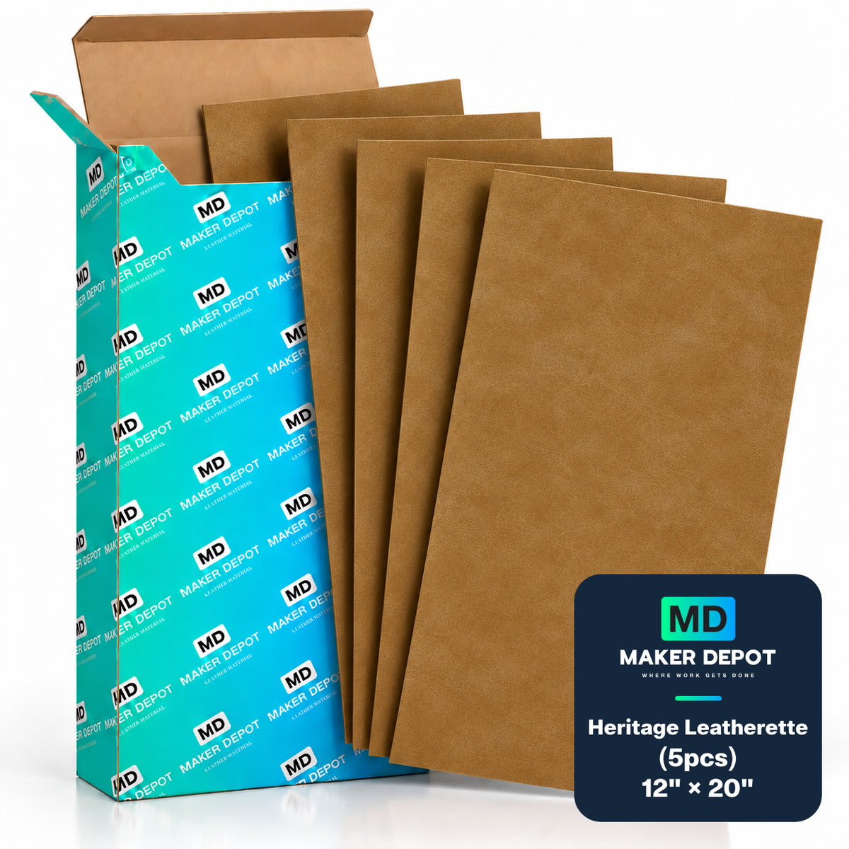 MakerDepot 1.5mm Heritage Leatherette Sheets, 12" × 20", 5 Pack for Laser Engraving & Cutting