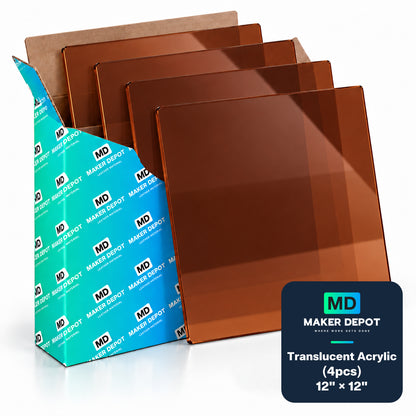 MakerDepot 1/8" Translucent Acrylic Sheets, 12" × 12", 4 Pack for Laser Engraving & Cutting