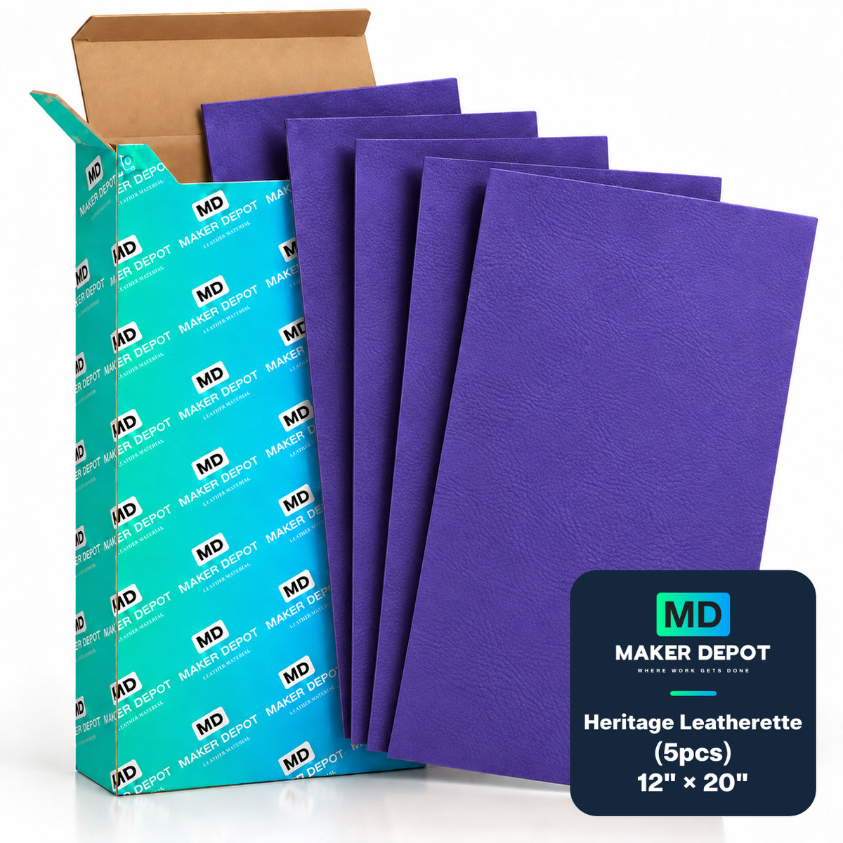 MakerDepot 1.5mm Heritage Leatherette Sheets, 12" × 20", 5 Pack for Laser Engraving & Cutting