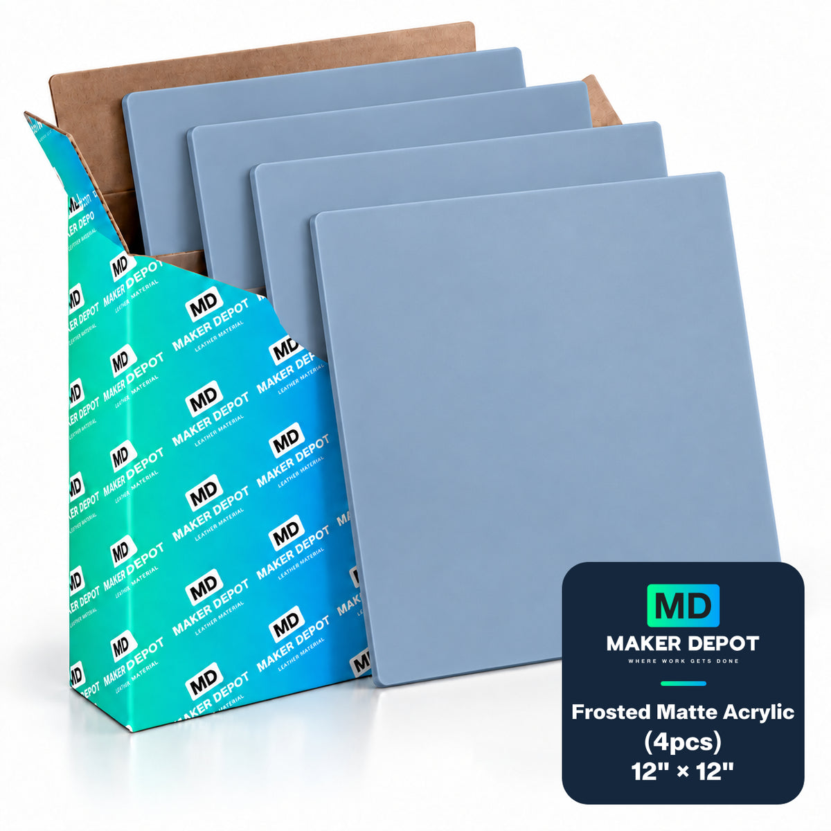 MakerDepot 1/8" Frosted Matte Acrylic Sheets, 12" × 12", 4 Pack for Laser Engraving & Cutting