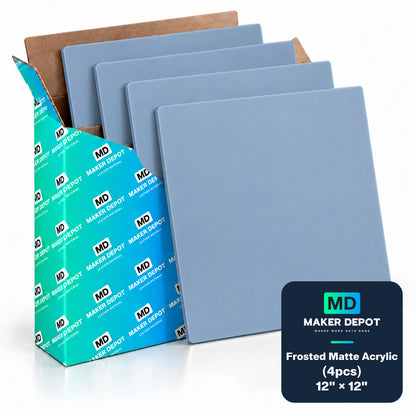MakerDepot 1/8" Frosted Matte Acrylic Sheets, 12" × 12", 4 Pack for Laser Engraving & Cutting