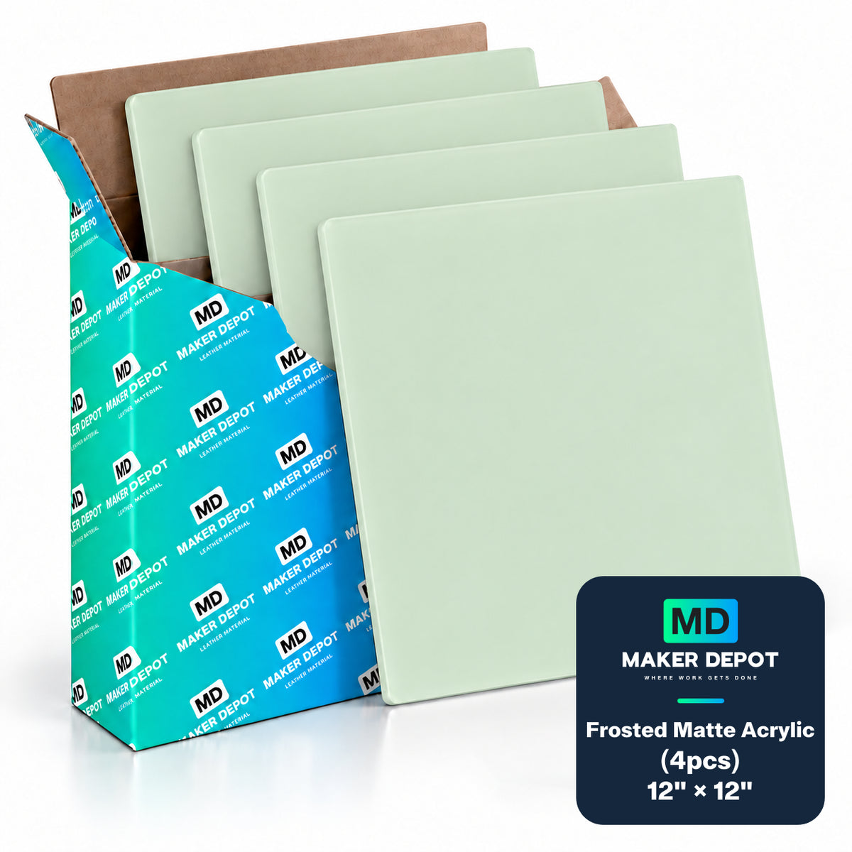 MakerDepot 1/8" Frosted Matte Acrylic Sheets, 12" × 12", 4 Pack for Laser Engraving & Cutting