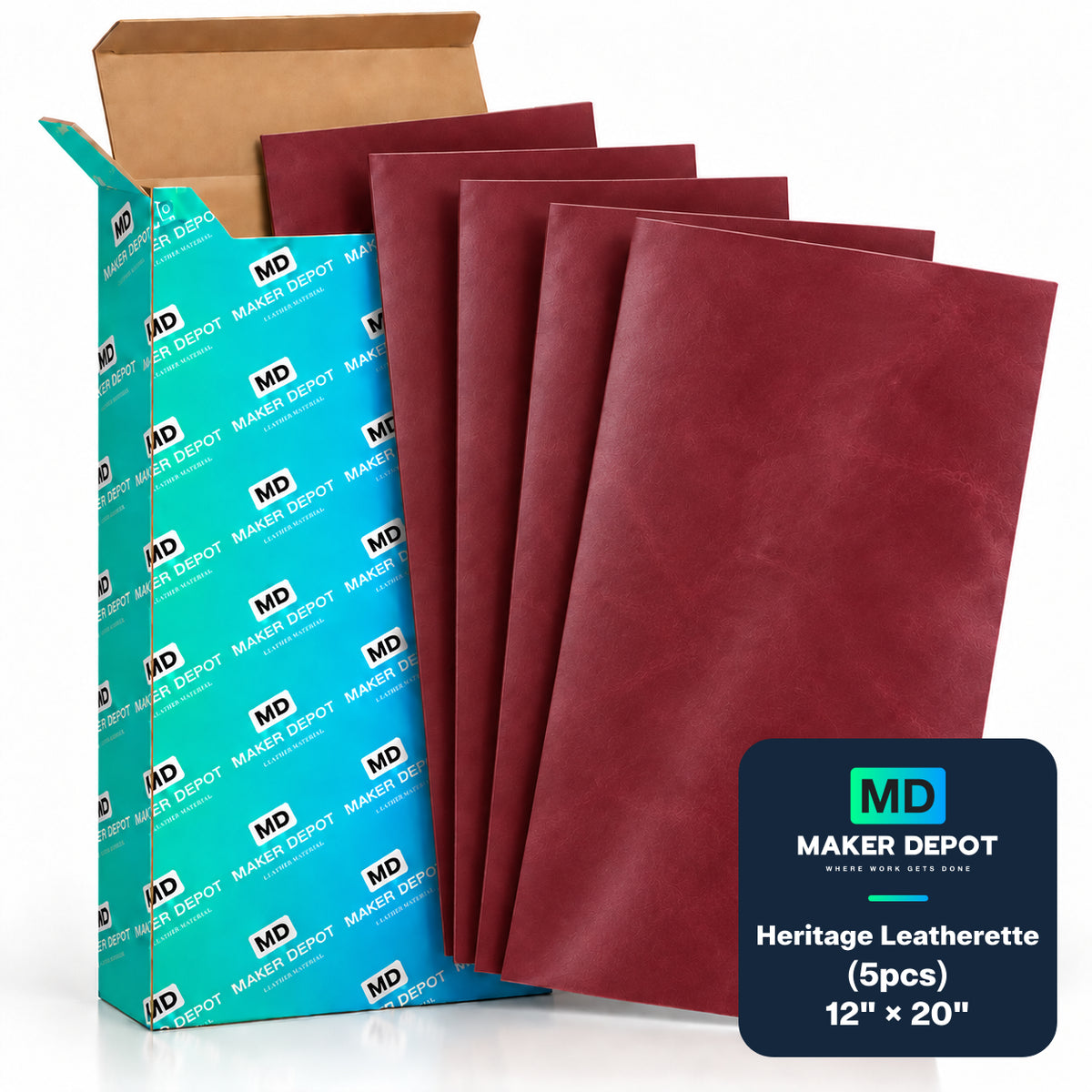 MakerDepot 1.5mm Heritage Leatherette Sheets, 12" × 20", 5 Pack for Laser Engraving & Cutting