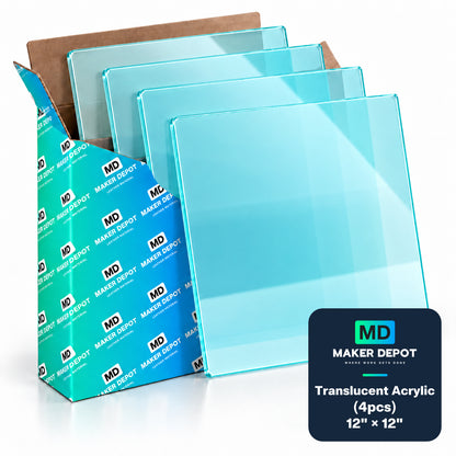 MakerDepot 1/8" Translucent Acrylic Sheets, 12" × 12", 4 Pack for Laser Engraving & Cutting