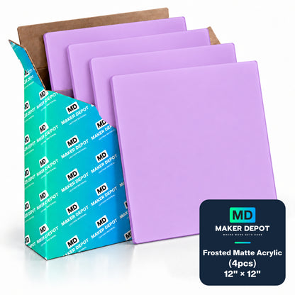 MakerDepot 1/8" Frosted Matte Acrylic Sheets, 12" × 12", 4 Pack for Laser Engraving & Cutting