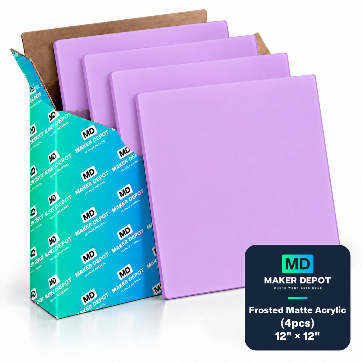 MakerDepot 1/8" Frosted Matte Acrylic Sheets, 12" × 12", 4 Pack for Laser Engraving & Cutting