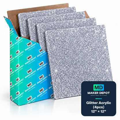 MakerDepot 1/8" Glitter Acrylic Sheets, 12" × 12", 4 Pack for Laser Engraving & Cutting
