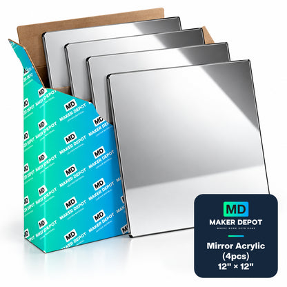 MakerDepot 1/8" Mirror Acrylic Sheets, 12" × 12", 4 Pack for Laser Engraving & Cutting