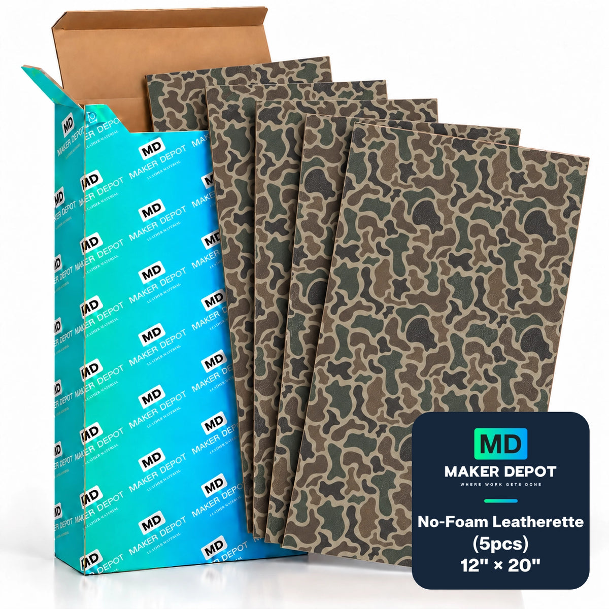 MakerDepot 1.0mm No-Foam Leatherette Sheets, 12" × 20", 5 Pack for Laser Engraving & Cutting