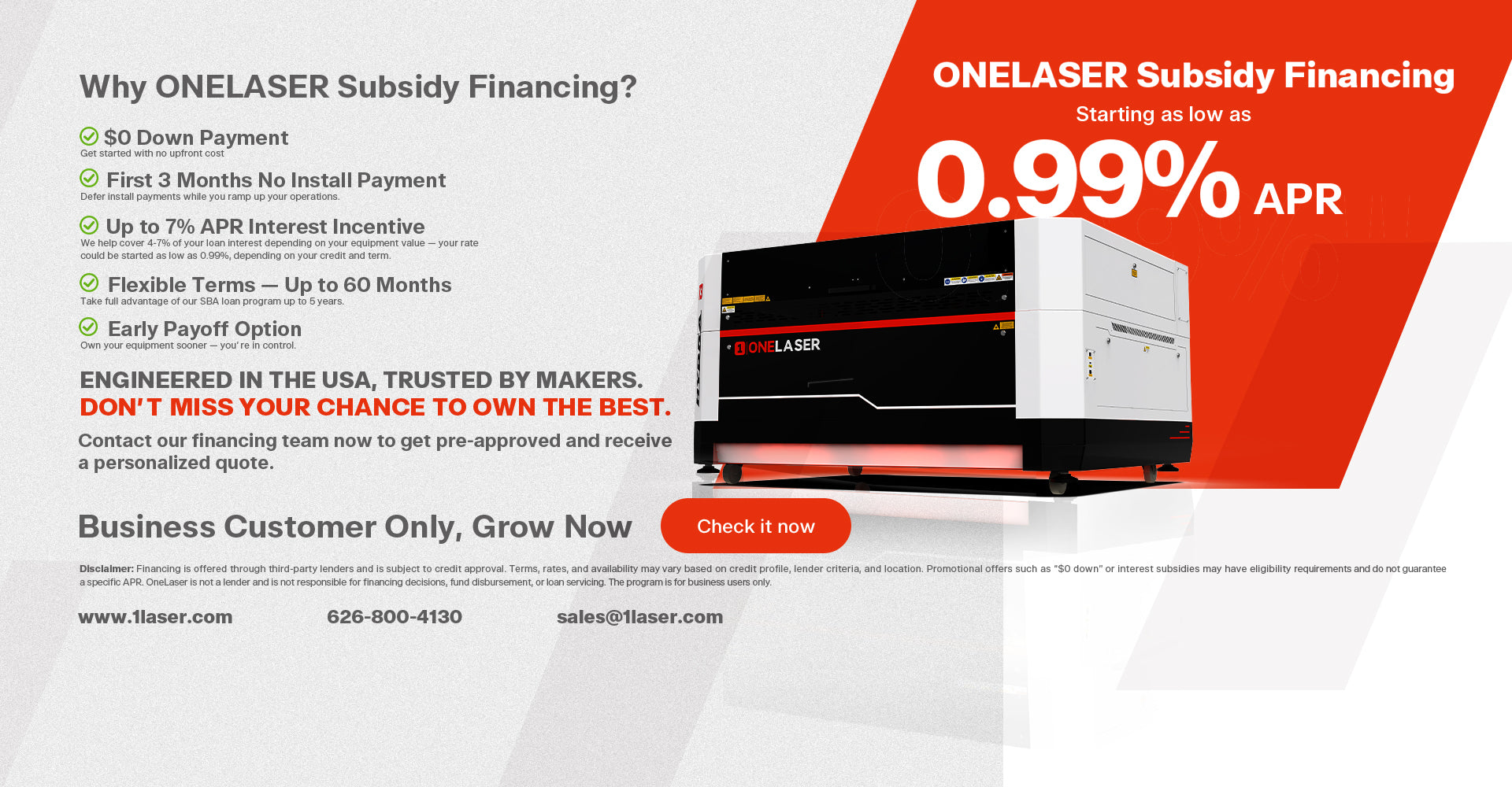 Laser engraver financing