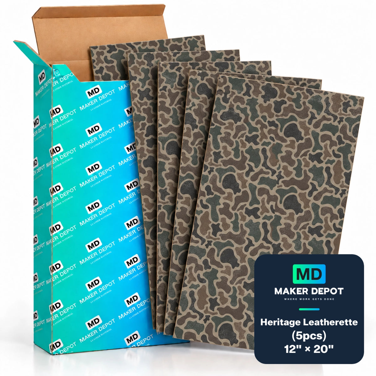 MakerDepot 1.5mm Heritage Leatherette Sheets, 12" × 20", 5 Pack for Laser Engraving & Cutting