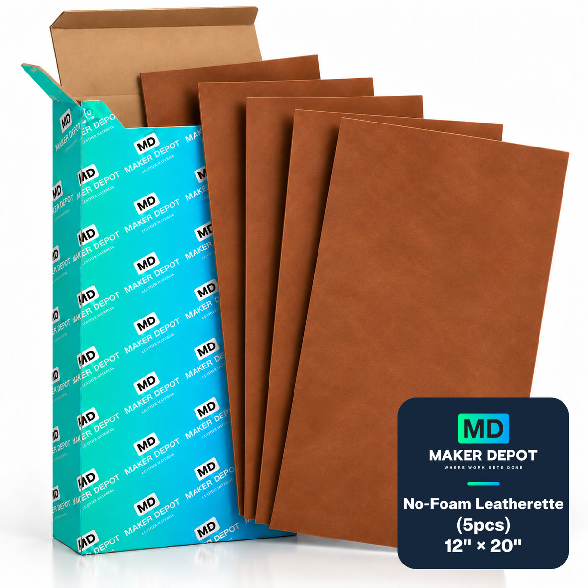MakerDepot 1.0mm No-Foam Leatherette Sheets, 12" × 20", 5 Pack for Laser Engraving & Cutting