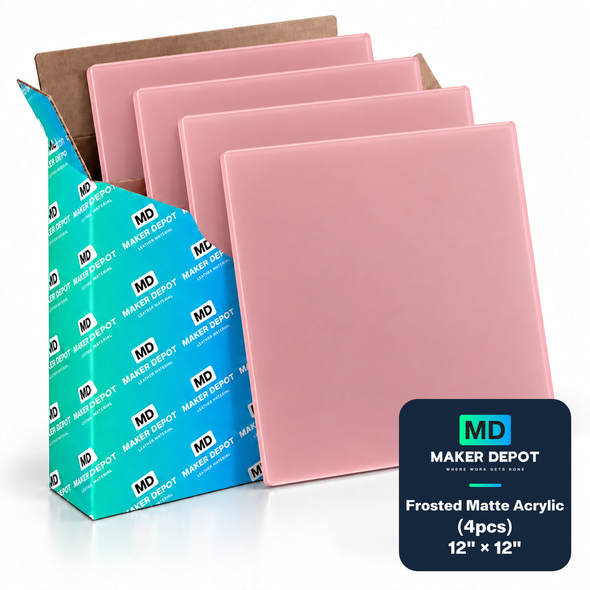 MakerDepot 1/8" Frosted Matte Acrylic Sheets, 12" × 12", 4 Pack for Laser Engraving & Cutting