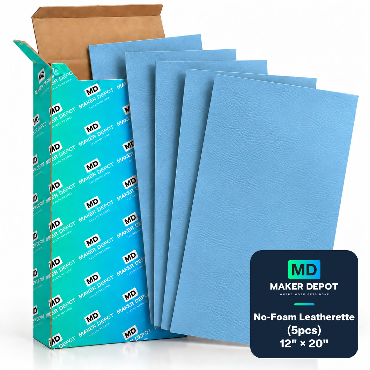 MakerDepot 1.0mm No-Foam Leatherette Sheets, 12" × 20", 5 Pack for Laser Engraving & Cutting
