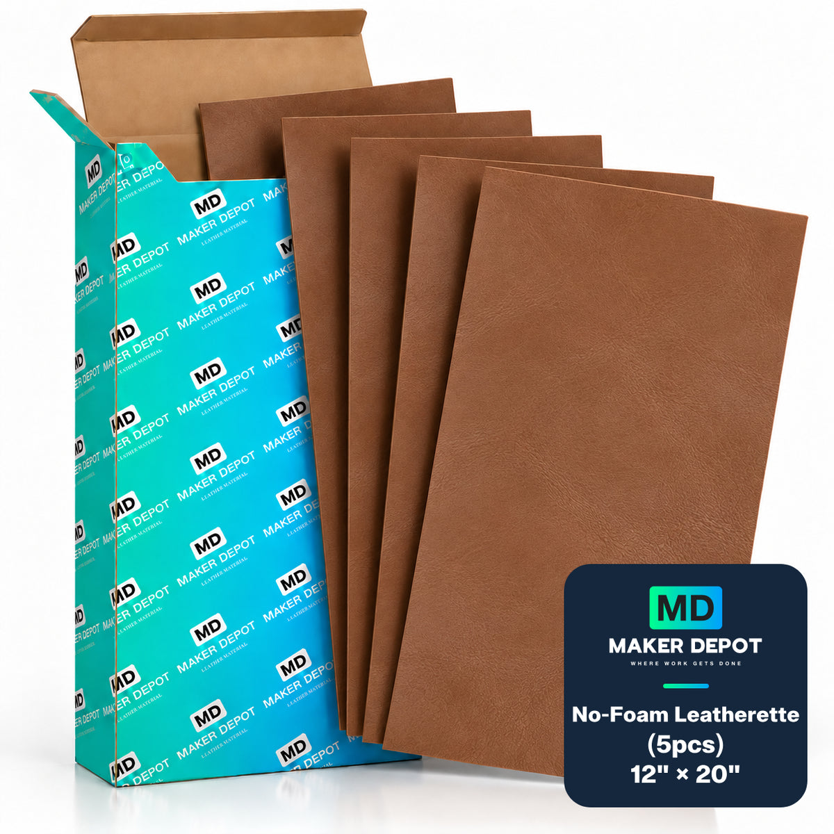MakerDepot 1.0mm No-Foam Leatherette Sheets, 12" × 20", 5 Pack for Laser Engraving & Cutting