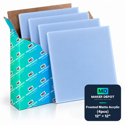 MakerDepot 1/8" Frosted Matte Acrylic Sheets, 12" × 12", 4 Pack for Laser Engraving & Cutting