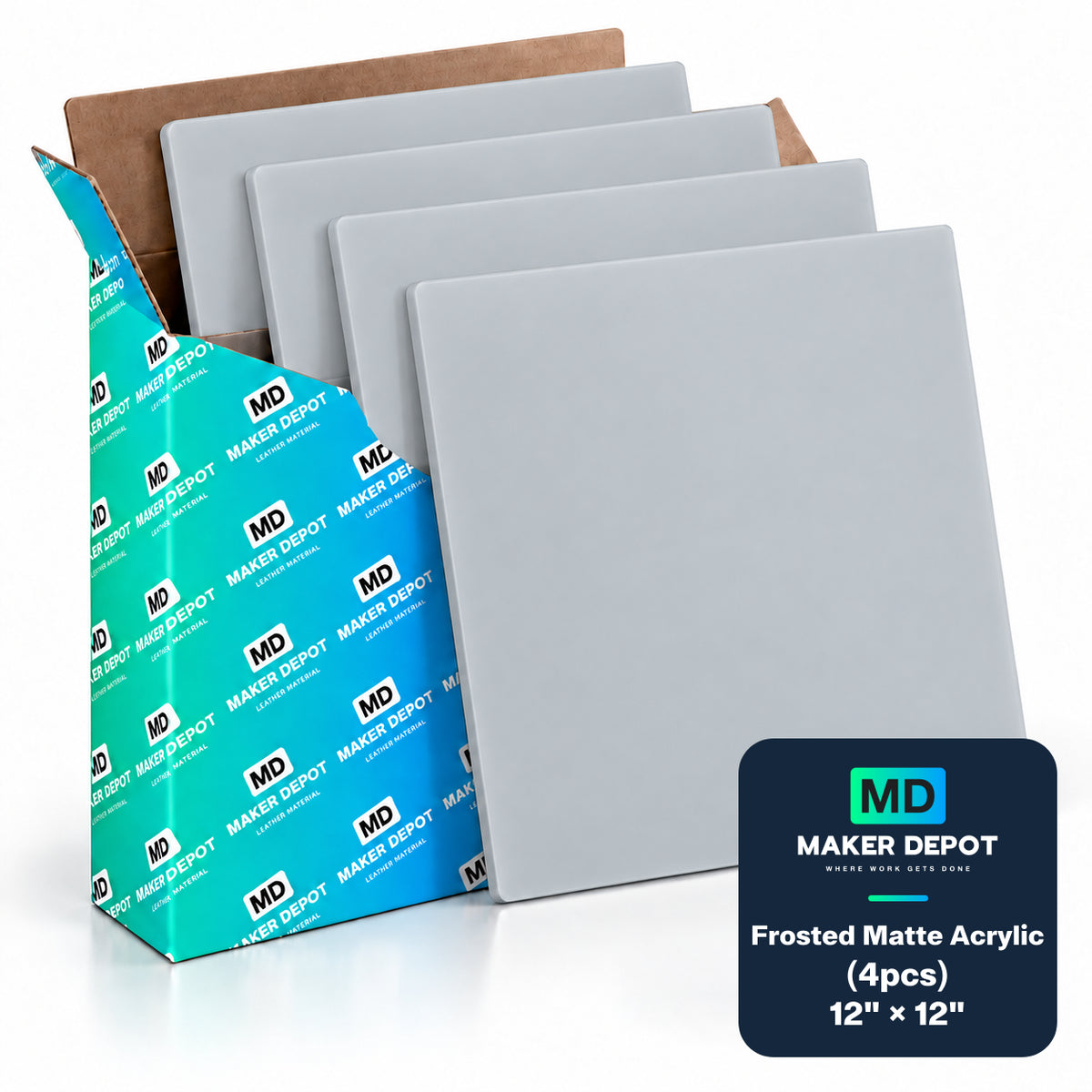 MakerDepot 1/8" Frosted Matte Acrylic Sheets, 12" × 12", 4 Pack for Laser Engraving & Cutting