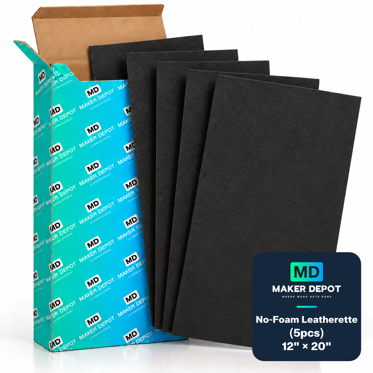 MakerDepot 1.0mm No-Foam Leatherette Sheets, 12" × 20", 5 Pack for Laser Engraving & Cutting