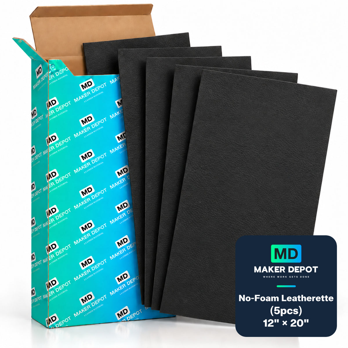 MakerDepot 1.0mm No-Foam Leatherette Sheets, 12" × 20", 5 Pack for Laser Engraving & Cutting