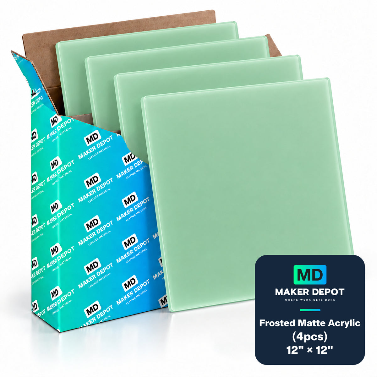 MakerDepot 1/8" Frosted Matte Acrylic Sheets, 12" × 12", 4 Pack for Laser Engraving & Cutting