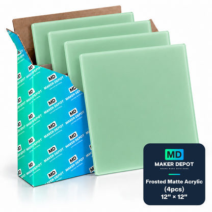 MakerDepot 1/8" Frosted Matte Acrylic Sheets, 12" × 12", 4 Pack for Laser Engraving & Cutting