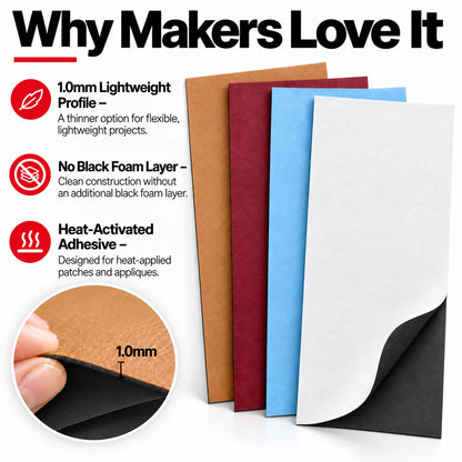 MakerDepot 1.0mm No-Foam Leatherette Sheets, 12" × 20", 5 Pack for Laser Engraving & Cutting
