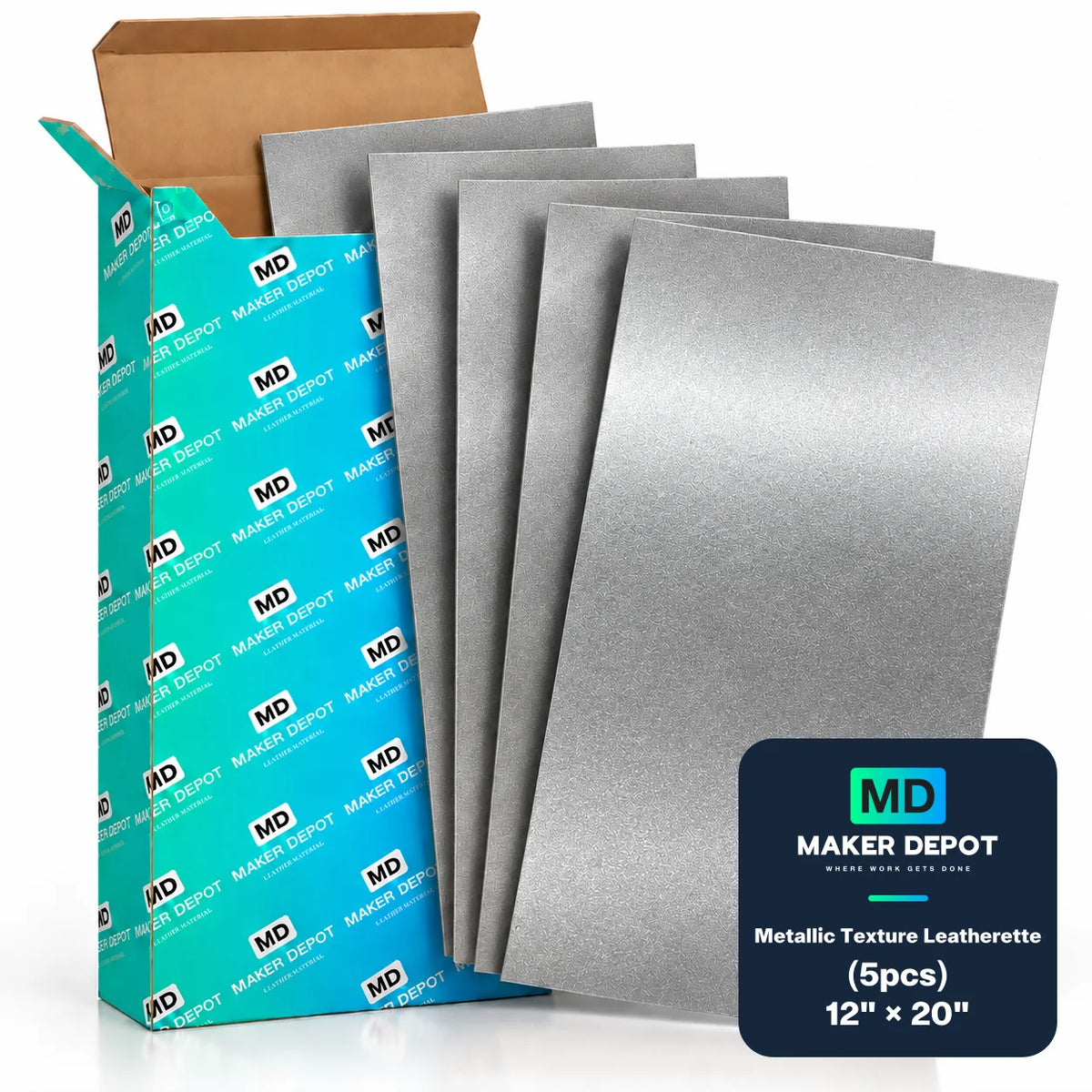 MakerDepot Metallic Texture Leatherette Sheets, 12" × 20", 5 Pack for Laser Engraving & Cutting