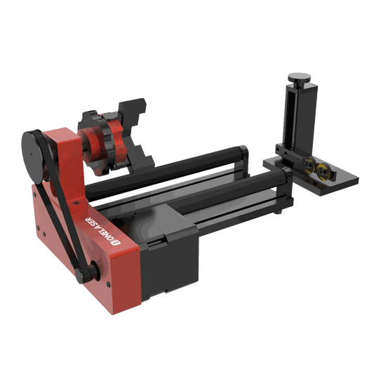 Multi-Function Rotary Axis with 57 motor for OneLaser Hydra and Cobra laser engravers showing roller, chuck, sphere, and ring rotary modes
