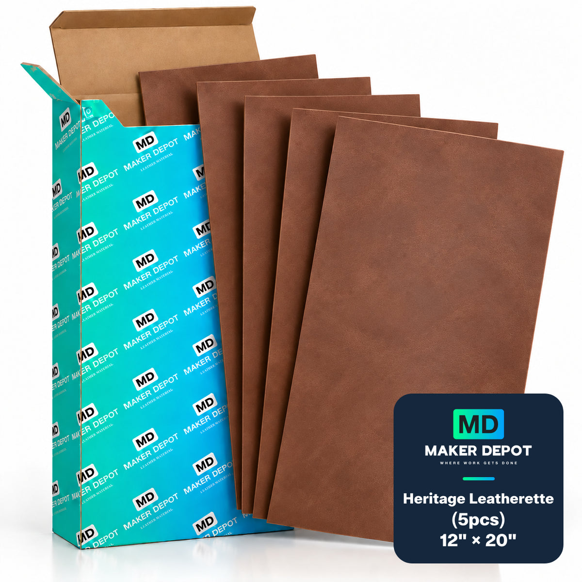 MakerDepot 1.5mm Heritage Leatherette Sheets, 12" × 20", 5 Pack for Laser Engraving & Cutting