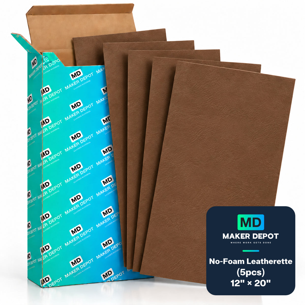 MakerDepot 1.0mm No-Foam Leatherette Sheets, 12" × 20", 5 Pack for Laser Engraving & Cutting