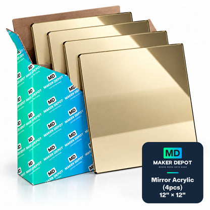 MakerDepot 1/8" Mirror Acrylic Sheets, 12" × 12", 4 Pack for Laser Engraving & Cutting